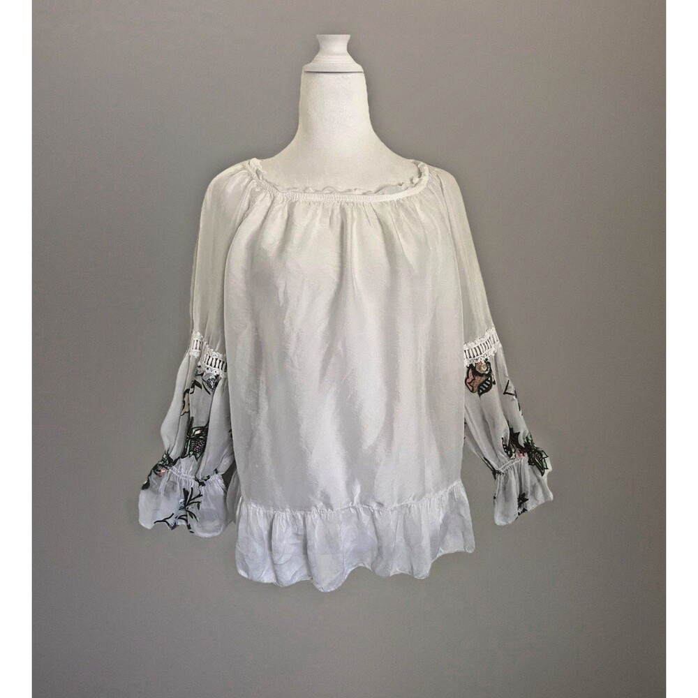 Silk Blouse Top Fairy Coquette Boho Small White Embroidered Le Marais Paris